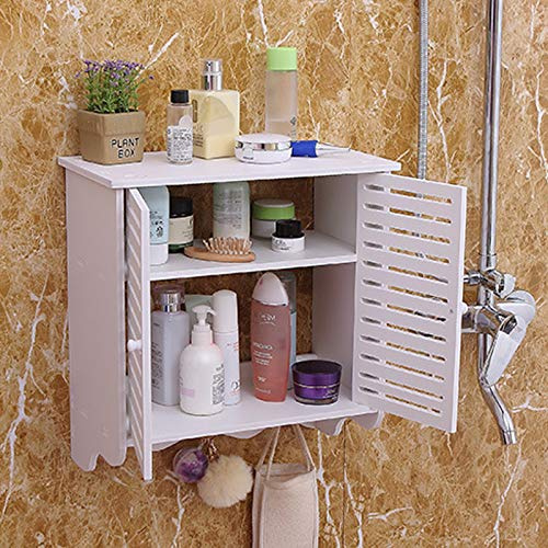 Badezimmerschrank Wandmontage Weiß Klein Badezimmer Wandschrank Wandregal PVC Aufbewahrungsorganisator über der Toilette Mit Jalousien Doppeltüren 2 Ebene Aufbewahrung Regal Medikamentenschrank