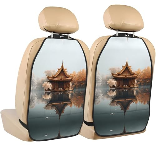 WZYWHJ Petit pavillon sur le lac imprimé siège de voiture tapis de rangement anti-coups de pied 2 pièces, sac de rangement multifonction protecteur de siège après installation