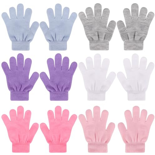 QKURT 6 par magiska elastiska barnhandskar, unisex stickade handskar, vintervarma handskar, färgglad uppvärmd handske för pojkar och flickor i åldrarna 4-12 år, varje dag, Flerfärgad, one size