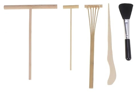 Milisten 5pc Japanese Style Tooth Rake Set Mini Garden Rakes for Microlandschaft Meditation and Gardening Tools