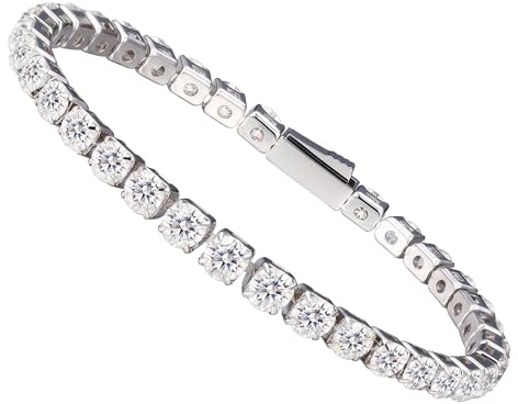 HMJ Moissanite Tennis Bracelet for Women, 4mm/5mm Diamond Tennis Bracelet Wedding Bridal Prom, Jewelry Bracelet Birthday Gift for Mother/Wife Size 6.5-7.5 Inch (4mm White Moissanite, 6.5 inch)