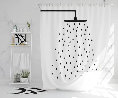 AUWUUA Duschvorhang für Duschkopf, 80 x 200 cm, weiß, lustig, modern, minimalistisch, Badezimmervorhänge, Dekor, abstrakt, Polyestergewebe, wasserdicht, Badezimmer-Hängevorhänge mit Haken