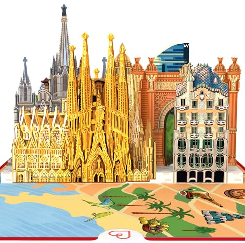 papercrush Pop up-kort Barcelona – speciellt födelsedagskort eller pengagåva för resekassa, 3D-presentkort eller hotellkupong till födelsedag, resekupong för en stadstur för 2
