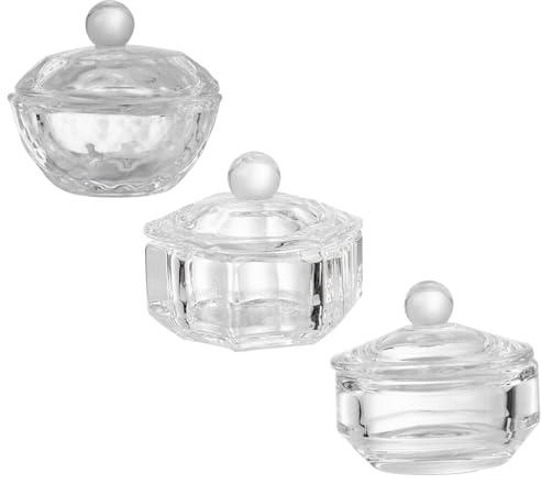 LOORGVEL Lot de 3 Coupelles en Cristal Transparent pour Nail Art Manucure, Petite Taille, Verre Cristal Solide, Pot pour Liquides et Poudres à Ongles, Accessoire pour Professionnels