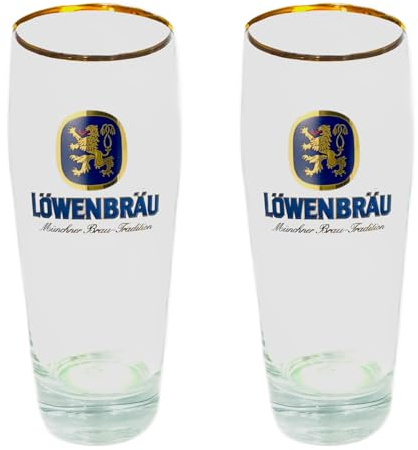 Zum Franziskaner 2 Stück LÖWENBRÄU | Das Original | Helles Bierglas Hell 0,5 Liter mit Goldrand - Oktoberfest München Biergarten Volkfest Tradition Geschenk