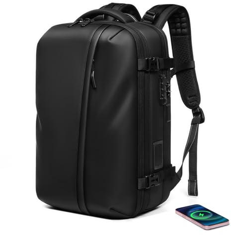 Asixxsix Sac à Dos de Voyage Sous Vide, Sac à Dos à Compression Extensible avec Serrure à Combinaison Antivol et Port USB, Sac pour Ordinateur Portable étanche pour Hommes et Femmes (BLACK)