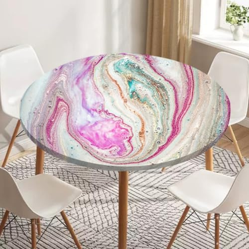 Odot Tischdecke Abwaschbar Rund mit Gummizug Verträumt Marmor Tischdecke Rund 60-180cm Abwischbar Wasserdicht Gartentischdecke für Draußen Spanntischdecke für Garten Versammlung (Rosa,180cm)