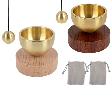 Kellegour 2 x Mini Singing Bowl Set, Meditation Singing Bowl, Portable Singing Bowl Set with Bells and Cushion, Small Tibetan Flying Bowl for Yoga, Meditation and Relaxation, Mindfulness, Stress