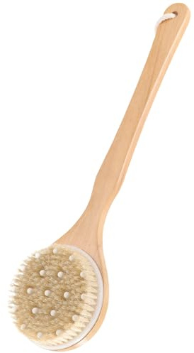 SEWACC Spazzola per Doccia Manico in Setole di Maiale Spazzola Asciutta per Corpo Impugnatura Robusta Accessorio Bagno per Scrub e Massaggio Corpo Adatta a Uomini e Donne