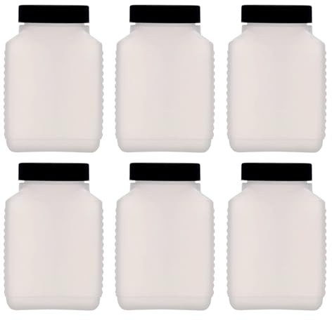 Flaschenland 6er Set Weithalsflasche 500 ml rechteckig aus HDPE Kunststoff – Vorratsbehälter für Lebensmittel, Chemikalien, Labor, Werkstatt, Manufaktur, inkl. dichtem Schraubverschluss