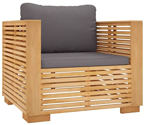 zylophax Gartensessel mit dunkelgrauen Kissen, Massivholz Teak, 78x70x60 cm, wetterfestes Sitzmodul, erweiterbar, für Terrasse Balkon Wintergarten, Komfortables Outdoor Loungesofa Element