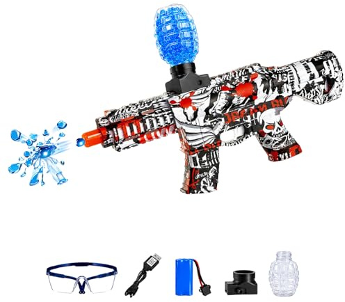 Lanzador Eléctrico de Bolas de Gel Recargable USB para Juegos al Aire Libre y Actividades de Exterior, Juguete Interactivo para Mayores de 14 Años (Grafiti Rojo)