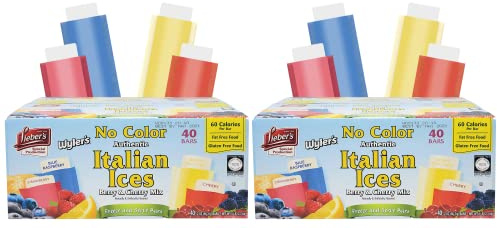 Lieber's Wyler's Italian Ices Berry & Cherry Mix, No Food Coloring, Kosher, Gluten-Free, Fat-Free Italian Ices, 80 Ounce Box (2-Pack)