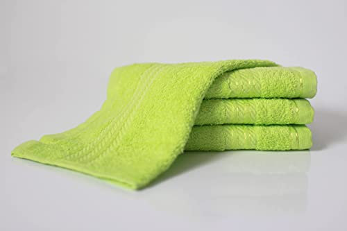 Bentley Priory Linens Juego de 4 toallas de franela de algodón egipcio súper suave de 500 g/m² para el baño, absorbentes y de secado rápido, 30 x 30 cm (verde neón, lima)