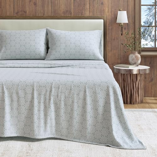 Great Bay Home Flannel Sheet Set Full Size - 100% Turkish Cotton, Double-Brushed, Printed Bed Sheets - Ultra-Soft, Cozy, 4-Piece Bedding Set (Snowflake- Mosaic Blue)