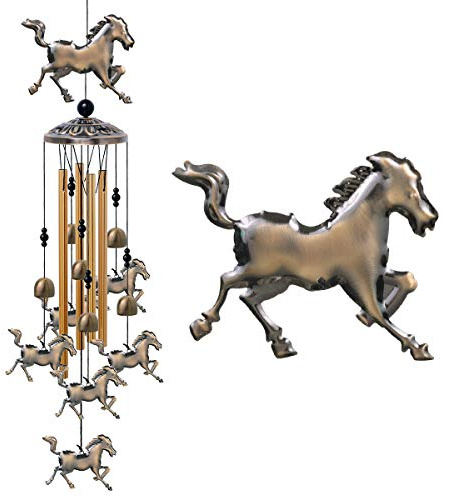 Windspiel mit Pferdemotiv, 94,2 cm, handgefertigt, aus reinem Metall, 4 Aluminiumrohren, 6 Glocken, 7 Pferden, mobiler Windfänger, Romantisches für Zuhause, Festival, Innen- und Außenbereich