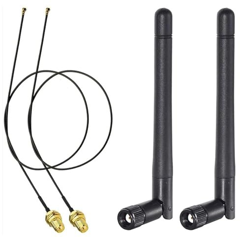 Bingfu WiFi Antenna 2.4GHz 5GHz 5.8GHz 3dBi MIMO RP-SMA Male (2-Pack) + 2 x 12 inch Ngff to Rp-SMA Cable for M.2 NGFF Intel Wireless Network Card WiFi Adapter Laptop