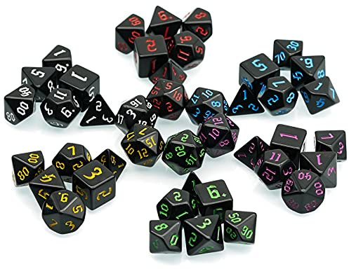 Poludie 6 Sets DND Dice, Polyhedral Dice Set (42pcs) with Leather Dice Bag, D&D Dice Set for Dungeons and Dragons, RPG, MTG Table Games (Sickle Font Black Series)