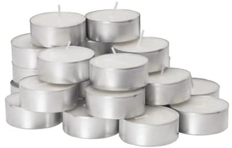 Teelichter in Premium Qualität mit 8 Stunden Brenndauer - Kerzen in Weiß mit Silberschale für Windlichter, die Gastro/Gastronomie & Weihnachten - Großpackung mit Langer Brennzeit (100)