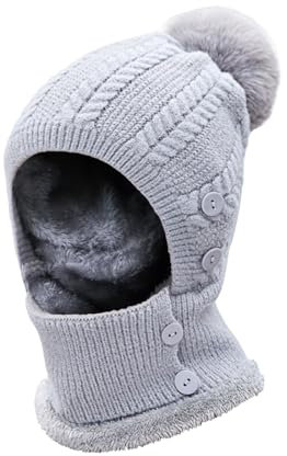 TAGVO Winter Warm Strickmütze&Halswärmer-Sets, Flexible Strickmütze mit Haarball, weiches, dickes Fleece gefüttert, verstellbare Gesichtsmaske für Frauen für Outdoor-Sportarten, Wintergeschenk