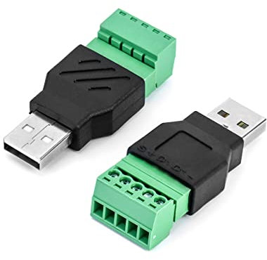 QWORK® 2 Pz Connettori USB, USB 2.0 A Maschio a 5 Pin PCB Morsetto a Vite Femmina per la Ricarica e il Trasferimento dei Dati (2 x Connettori USB Maschio)