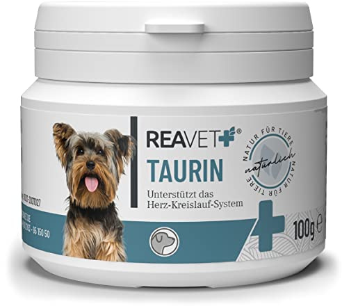 ReaVET taurin för hundar 100 g — stödjer hjärt-cirkulationssystemet, taurin pulver 100 % rent, aminosyror stöder försvar och cellmetabolism