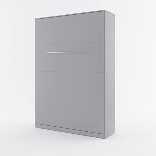 Arthauss Vertical Wall Bed in Elegant Grey Matt, Space Saving Fold Down Bed for Small Rooms, Multifunctional Cabinet Bed with Self-Holding Feature, Comfortable 90cm x 200cm