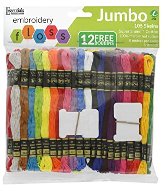 Essentials By Leisure Arts and Iris Embroidery Floss Jumbo 105 Pack - 6 Strand Colorfast Cotton Thread with Bobbins for Cross Stitch, Embroidery, DIY Crafts