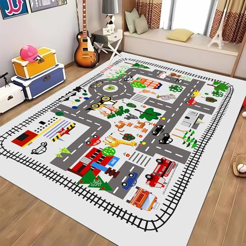 LTKOUGFAM 5x7ft Kids Town Road Play Rug - Car Playmat, Kids Rugs for Playroom Car Mat Town City Road Traffic Rugs, Extra Large Boys Kid Cars Track Play Rug (Style Five, 78.7X 59 INCH)