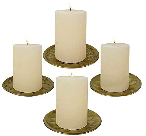 Kerzenteller Metall Gold 4 Stück Kerzenhalter Weihnachten Advent Antik-Stil 12cm
