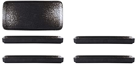 Assiettes Rectangulaires En Céramique, Lot De 4 Assiettes Plates, Correspondance Créative Des Couleurs, Fond Antidérapant Et Pratique, Passe Au Lave-Vaisselle Et Au Four Micro-Ondes,Noir
