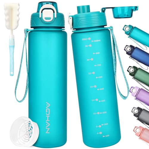 AOHAN Trinkflasche 1l, Wasserflasche BPA Frei, Sport Trinkflasche Auslaufsicher Motivierende Sportflasche Mit Filter für Fahrrad, Fitness, Wandern und Schule