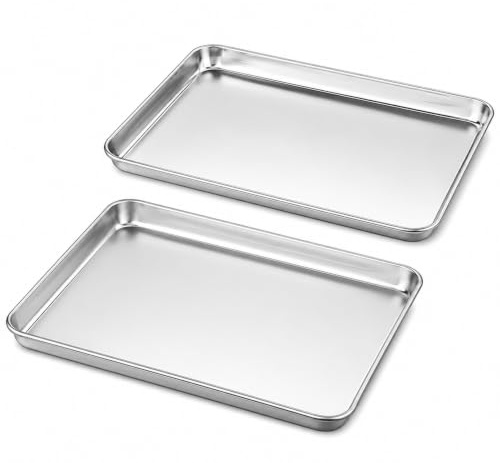 Oungy 2 Pack Baking Tray, Stainless Steel Baking Tray Sheet, 40 x 30 x 2.5cm Baking Pan Large Baking Sheet,Non Toxic & Rust Free, Mirror Finish - Dishwasher Safe