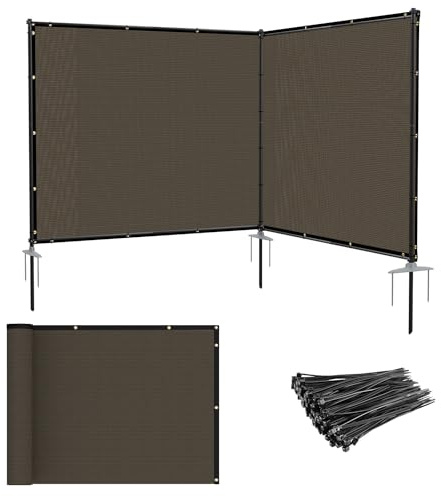 Patio 6' x 12' Outdoor Privacy Screen Freestanding Temporary Fence Panels Net Cover with Metal Poles for Outside Backyard Pool Garden Air Conditioner Fencing, Brown