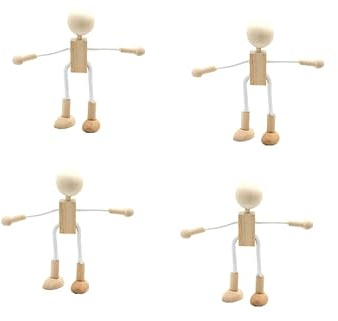 4 Stück Unfertige Holzroboter Diy-steckpuppe Formbar Malen Basteln Schreibtisch-ornament Lernspielzeug Für Kinder