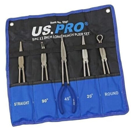 US PRO Tools 5pc 11/275mm Long Reach Nose Pliers, Plier Set