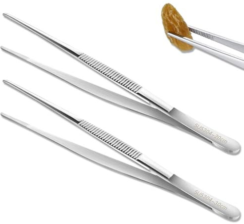 GGUFAY Set di 2 Pinze da Cucina in Acciaio Inox - Pinzette Lunghe per Carne, Ideali per Cucina, Ristorante e Buffet - Misure 20cm e 30cm