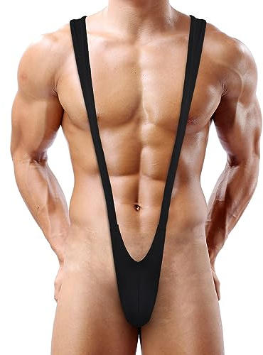 ROSVAJFY Uomo Sexy String Tanga Perizoma Natale Intimo Uomini Hot Borat Mankini V-Strap Thong Elastici Maschile Mutande Compleanno Natale Costume (Nero)