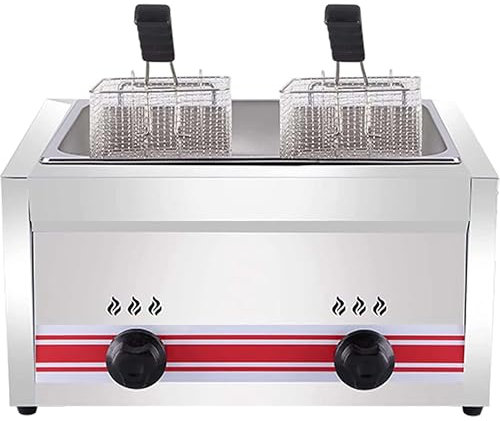 DPDZSW Friteuse à Gaz Grande Capacité 10L/20L/30L, Friteuse en Acier Inoxydable Commerce, Puissance Feu Réglable, avec Paniers Et Couvercles, pour Chips Beignets Poisson,Singlecylinder20L