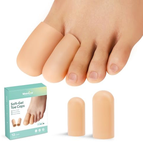 Welnove Gel Toe Cap e Protector - Copripunta in silicone - Cuscini per dita dei piedi per alleviare il dolore, unghie mancanti o incarnite, calli, vesciche (Multi-Size, Beige)