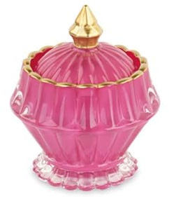 Potiche vaso in vetro COLORATO e dettagli color oro con candela BIANCA profumata 10x12 cm BOMBONIERA con coperchio (Fucsia)