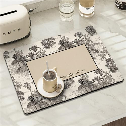 Beige Braun Wald Abtropfmatte Geschirr, 30x40 cm Schnelltrocknend Abtropfmatte für Küchentheke, Geschirrabtropfmatte, Rutschfest Spülbeckenmatte, Trockenmatte für Geschirr, Kaffeemaschine, Küche