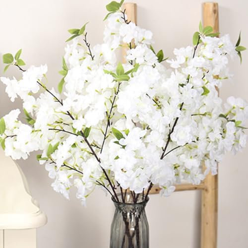 Lot de 3 branches de cerisier artificielles de 100 cm pour mariage, bureau, fête, table, décoration d'intérieur (blanc)