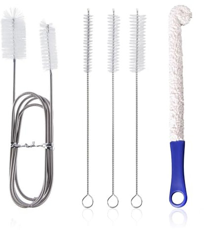 Set di 5 spazzole per la pulizia su entrambi i lati, in acciaio inox, spazzola per la pulizia del manico lungo, spazzola in spugna, adatta per tubi, lavandini, bottiglie, acquari