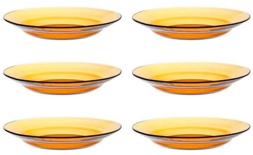 Tradineur - Pack de 6 platos hondos de vidrio, modelo Lys, resistentes, vajilla de cocina, aptos para lavavajillas (Ámbar - Ø 23 cm)