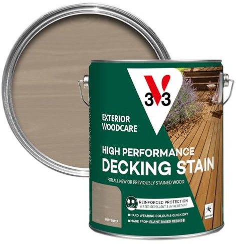 V33 High Performance Decking Stain, Light Silver, 5L | Nourishes & enhances decking, Anti-slip finish, UV & weather resistant, Biosourced formula