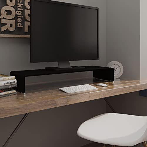 JUDYY TV-Tisch/Bildschirmerhöhung, Monitorständer, Monitorerhöhung, Laptop Halterung, Druckerständer, Monitor Erhöhung Schreibtisch, Glas Schwarz 90x30x13 cm