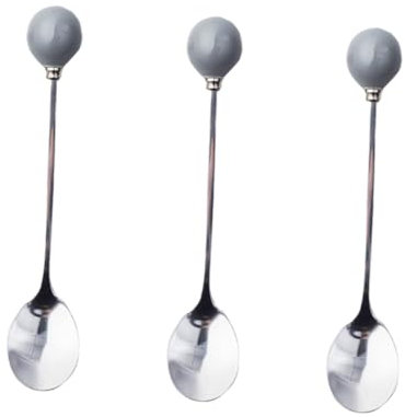 SHOWERORO 6pcs Mini Dessert Spoons Grey Ceramic Handle, Stainless Steel Flatware Set for Coffee, Ice Cream, Cake and Home Tableware