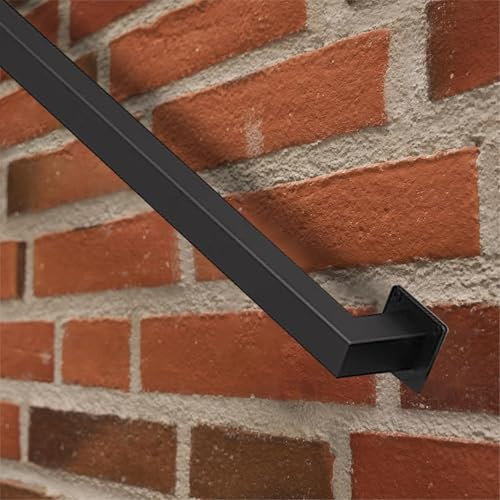 Renmlion Outdoor Grab Rail - Black Wrought Iron Handrail Wall Mount Staircase Banister Hand Rails for Outdoor Steps or Indoor Stairs Railing Safety Grab Bar with Fittings(2ft/60cm)