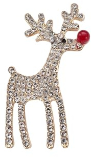 Brosche Anstecknadel Pin Weihnachtsmann Rentier Rudolph Rote Nase Straß